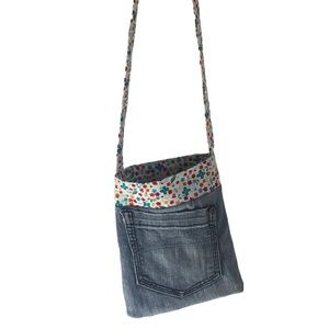 ❤️Handmade recycled jeans and floral print small shoulder crossbody bag